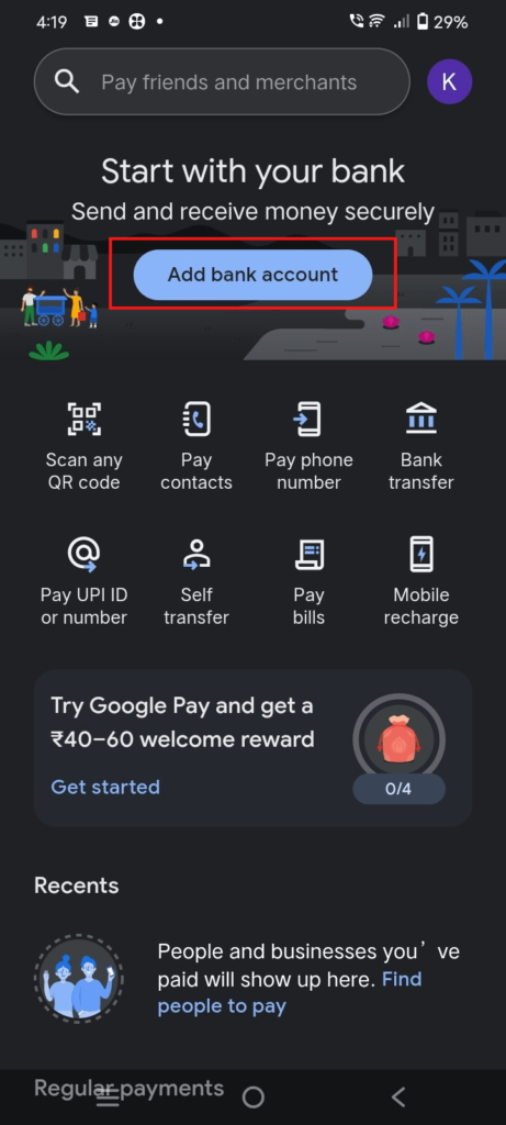 Google Pay Account में बैंक अकाउंट कैसे ऐड करें  1